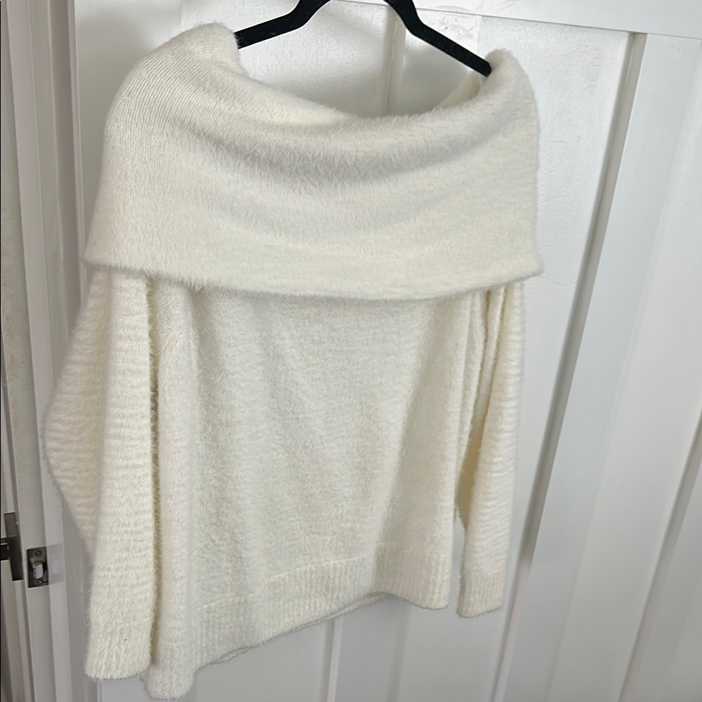 H&M White Off-the-Shoulder Sweater with Plush Knit